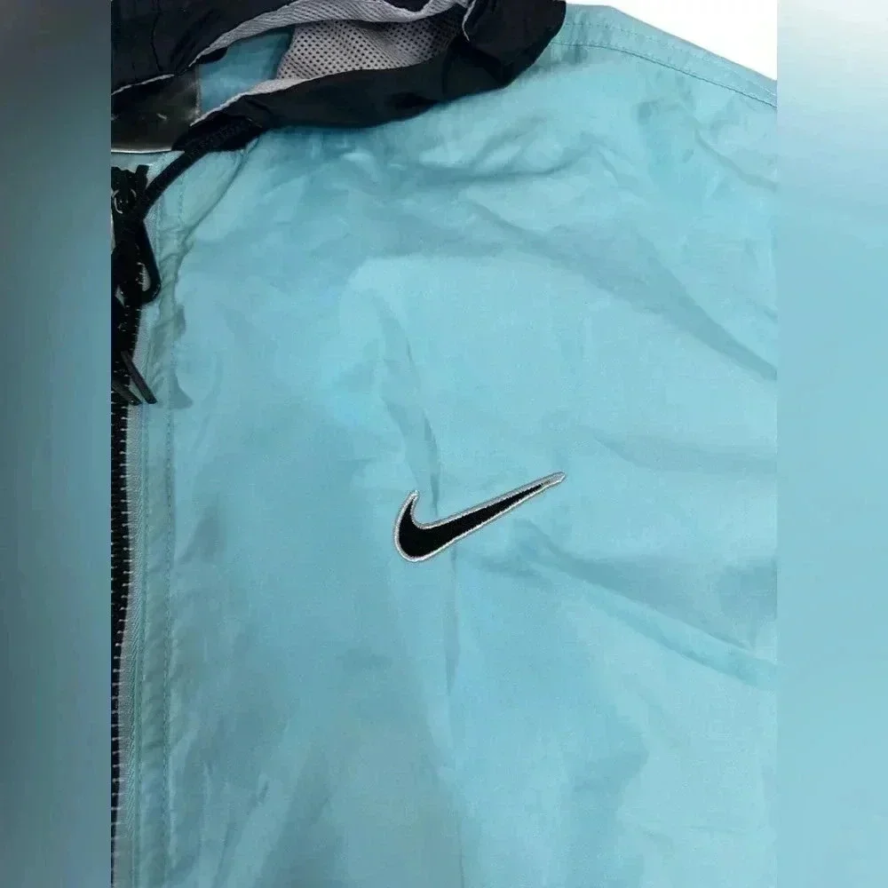 Nike 90’s Y2K Teal Black Full Zip Hooded Windbreaker Jacket Women's Size Medium